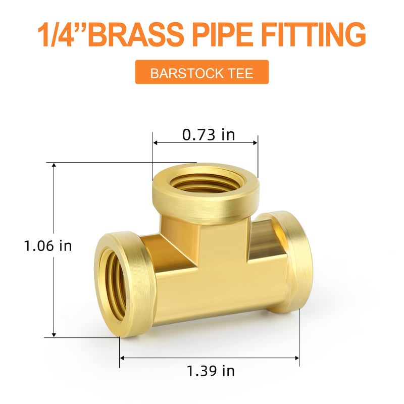 GASHER 5 Pcs Brass Tee Fitting, 1/4" x 1/4" x 1/4" NPT Female Pipe Fittings - Image 4